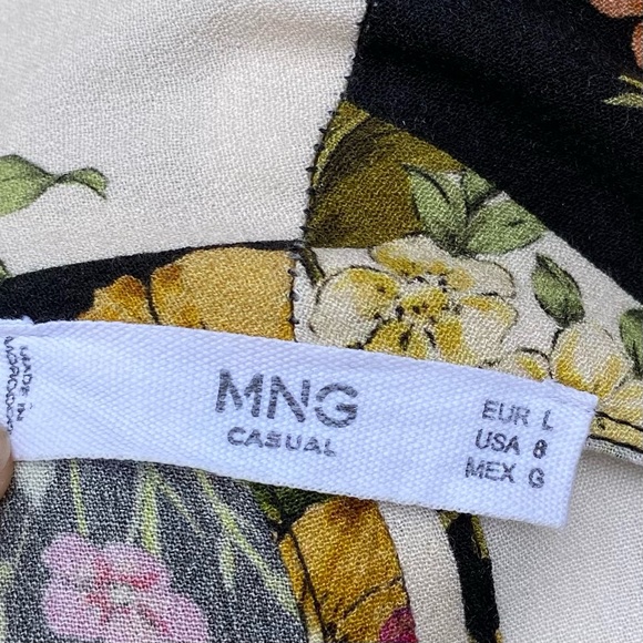 MNG Size L Floral Print Vintage Look Midi Maxi Dress Stripe Button Up Waist Belt - Picture 10 of 11